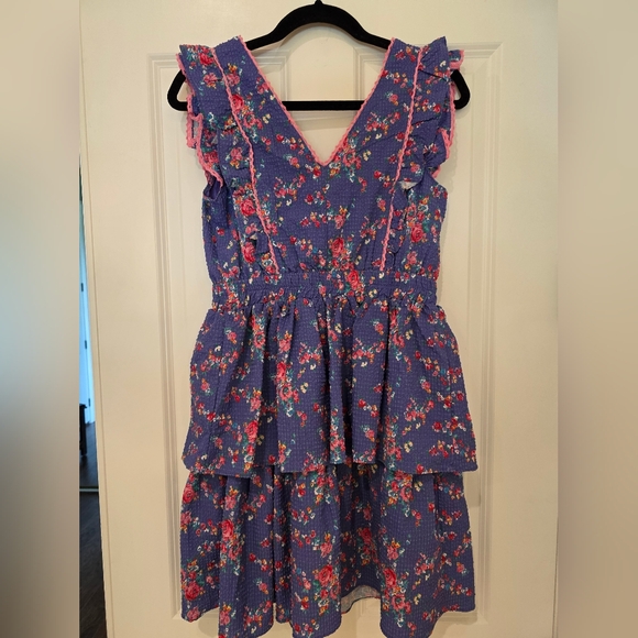 Floral Blue and Pink Kids Dress - Picture 1 of 7